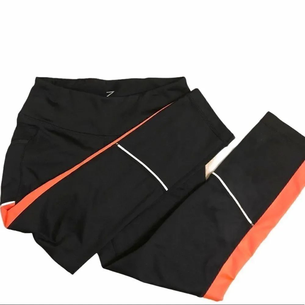 Zella Girls full length Leggings Black orange yoga pants XS